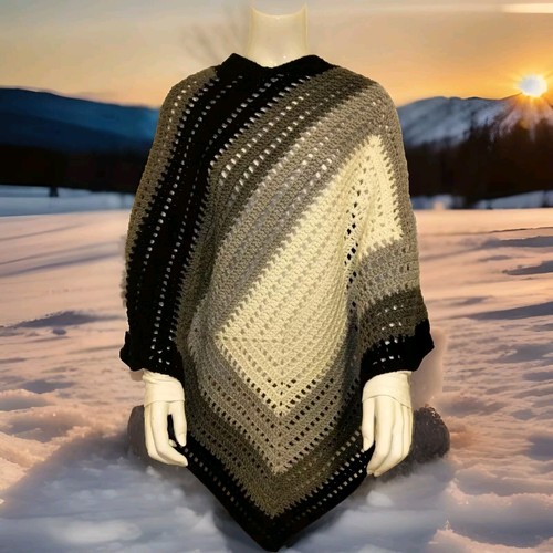 Poncho wollweiß grau schwarz - wollweiß,