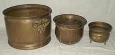 3x Messing Blumenübertopf alt