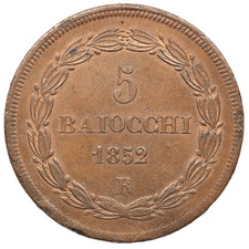 1852 ITALIEN PÄPSTLICHE STAATEN PIUS IX FÜNF 5 BAIOCCHI MÜNZE (#9667)