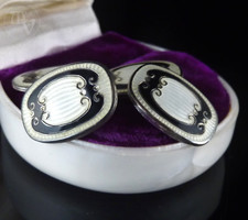 ~1920 Jugendstil Emaille Manschettenknöpfe emailliert Oval Alpacca / Versilbert