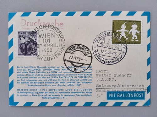 Ballonpost österreich 1958 - ballonpost,