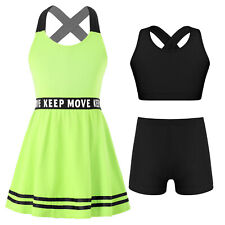 DE iEFiEL Mädchen Tennis Bekleidung Set Ärmellos Tenniskleid + Tank Top + Shorts