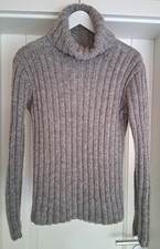 handmade * grauer Rollkragenpullover Gr. 38 * Grobstrick * ca. 70% Wollanteil