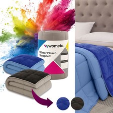 Plüsch Steppbett Bi-Color 135x200 155x220 Wende Bettdecke grau blau Flanell