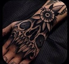 Temporäres Tattoo Skull Blumen Muster Punk Rockabilly Rock Schädel Totenkopf