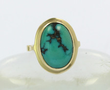 ♦ Ring in 14 kt 14k 585 er Gelb Gold mit Türkis Gr. 57 Türkisring Goldring Damen