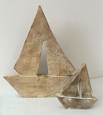 Segelboot Segelschiff aus Vollholz zu Deko - 2 Größen - 15x3x17cm + 34x4x38,5cm