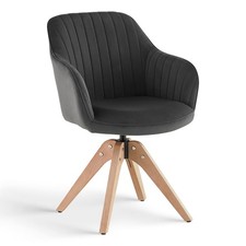 1 PC Esszimmerstuhl 360° Drehbar Samt Eiche Massivholz Beine Küche Zimmer Stuhl