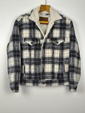 Levi’s Sherpa Trucker Jacket Herren M Kariert Weiß Lila Schwarz Gelb Flanellstil