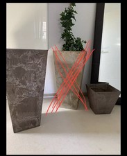 2 Kunststoff Pflanzkübel Blumentöpfe, Staunässe Einsatz im angesagten Beton Look