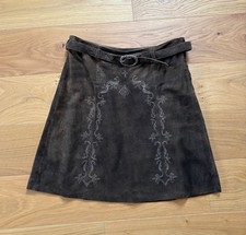  Brauner Damen Trachtenlederrock, aufwendige Stickerei vorne, Nichtraucher-Haus