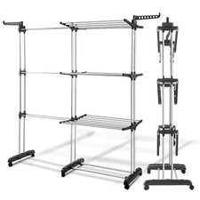 Wäscheständer mit Rollen Multifunktional 4 Etagen Wäscheturm Klappbar mit Flügel