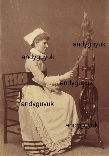 Antikes albumen foto - antikes, spinnrad