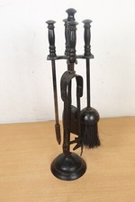 Vintage schwarz Metall Kamin Begleiter Set Holzofen Werkzeuge Schürhaken Zange Bürste