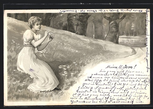 Lithographie junge frau - junge, im