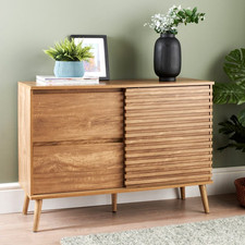 Sideboard Natur Mangoholz Optik 1 Tür 2 Schubladen Schiebetür Vitrine
