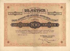 Erdöl Bergbau und Industrie AG 1923 Wien Waldheim Eberle Druck Talon 5000 Kronen