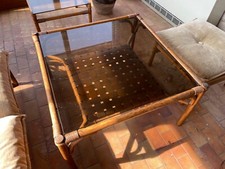 Rattan Tisch mit Rauchglasplatte und Zwischenablage