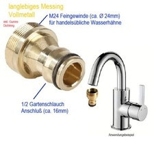 Männl. Messing Adapter M24 Wasserhahn Anschluß auf 1/2 Gartenschlauch Kupplung