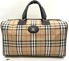 BURBERRY Nova Check Pattern Shadow Horse Logo Boston Bag Canvas Leder Braun...