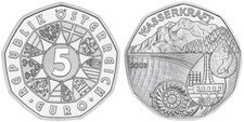 Wasserkraft 5 Euro handgehoben versiegelt im Blister "Aschach" Österreich 2003