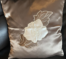 Vintage Kissenbezug beige braun m. Blumen Applikation  Shabby  Dekokissen 37 cm