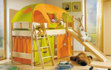 PAIDI fleximo Spielbett mit Rutsche + Leiter, incl. Zeltdach und Vorhang-Set