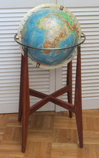 24099/ Vintage Columbus Globus Erdglobus Teakholz Messing unbeleuchtet Höhe 86cm