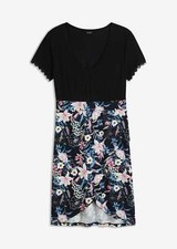 Kleid mit bedrucktem Rock Gr. 36/38 Schwarz Floral Damen Mini Sommerkleid Neu