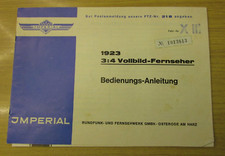 Imperial 1923 Vollbild Fernseher, Service + Bedienungsanleitung,  RETRO