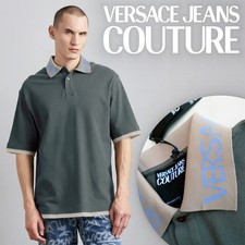 NP~230€ VERSACE Poloshirt S/M, grün-grau, Kragen Logo, Polohemd, 2-Layer Effekt