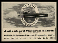 Alte Werbung Reklame 1951 ATLANTIC Aussenbord-Motoren-Fabrik Außenbordmotor