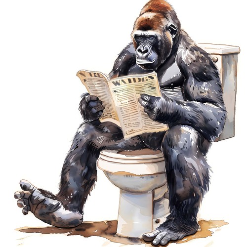Wandbild affe zeitung toilette - affe,