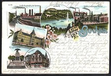 Lithographie Bochum, Kriegerdenkmal, Zeche Konstantin der Grosse, Gymnasium, Ho 