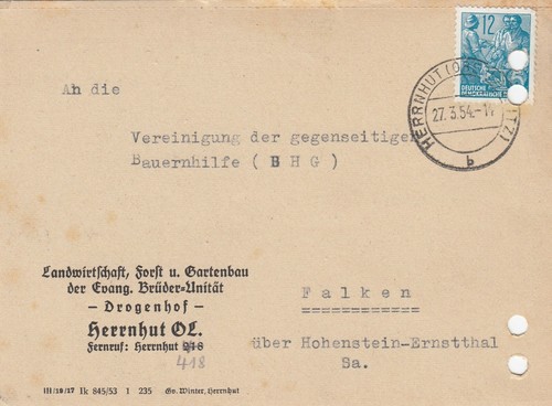 Herrenhut postkarte 1954 - postkarte,