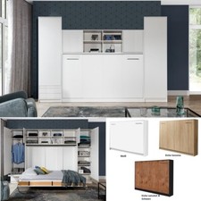 Schrankklappbett Wandbett horizontal HB 90x200 mit Aufsatz & 2 Schränken weiß