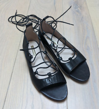 NEU ESPRIT Damen Sandalen Pumps 37 Schnür-Ballerinas Echt Leder Riemchen schwarz