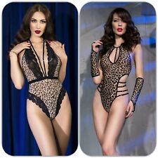 SeXy Spitzen Neckholder Stretch String Tanga Teddy Body Leoparden Muster Dessous