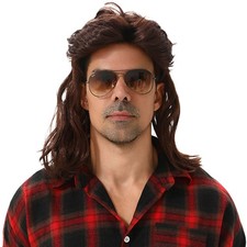 MAASKANTJE "Frituur" Retro Mullet Vokuhila Perücke dunkelbraun neu