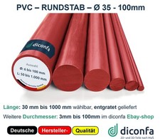 PVC Rundstab Rundmaterial Kunststoff ROT - Ø 35 - 100 mm // 30 bis 1000 mm lang