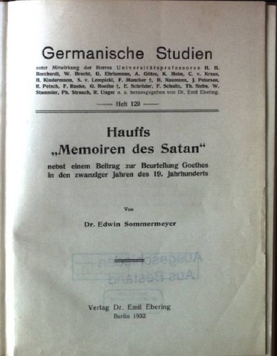 Hauffs memoiren des - memoiren, satan
