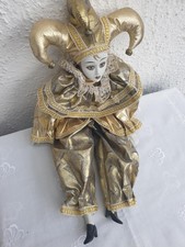 Vintage Harlekinpuppe - Gesicht-Hände-Füße aus Porzellan- goldene Kleidung- 43 c