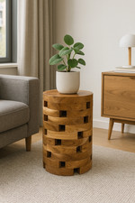Teakholz Beistelltisch – Handgefertigt im Laminated Block Design - Natürlicher H