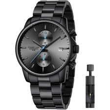 Herrenuhren  Chronograph Edelstahl Quarz Auto Date farbige Zeiger