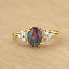 Naturschwarz Opal Und Diamanten Edelstein Ring 14K Gold Ring Verlobungsring