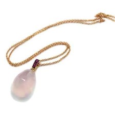 Edelstein-Anhänger Saphire Rosenquarz Kette 750-Roségold italienischer Schmuck