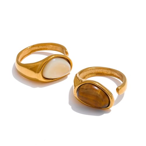 Edelstahl naturstein ring gold - edelstahl,