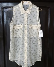 Equipment Bluse Seide NEU mit Etikett Damen Gr.S creme mit Musterdruck o.Ärmel 