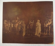 Traverse plaine Ténéré Sahara - Lotte Schwalb Farbradierung Karawane Wüste 1994