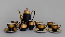 Lindner Küps Bavaria* Echt Cobalt Moccaservice 320 Ätzgold Handarbeit *VINTAGE